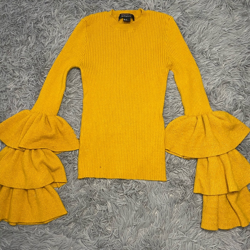 Mustard 3 Layer Sleeve Fashion Top